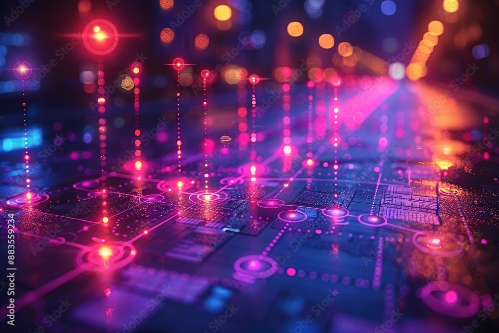 Obraz premium Futuristic visualization of data flowing through a hightech circuit board