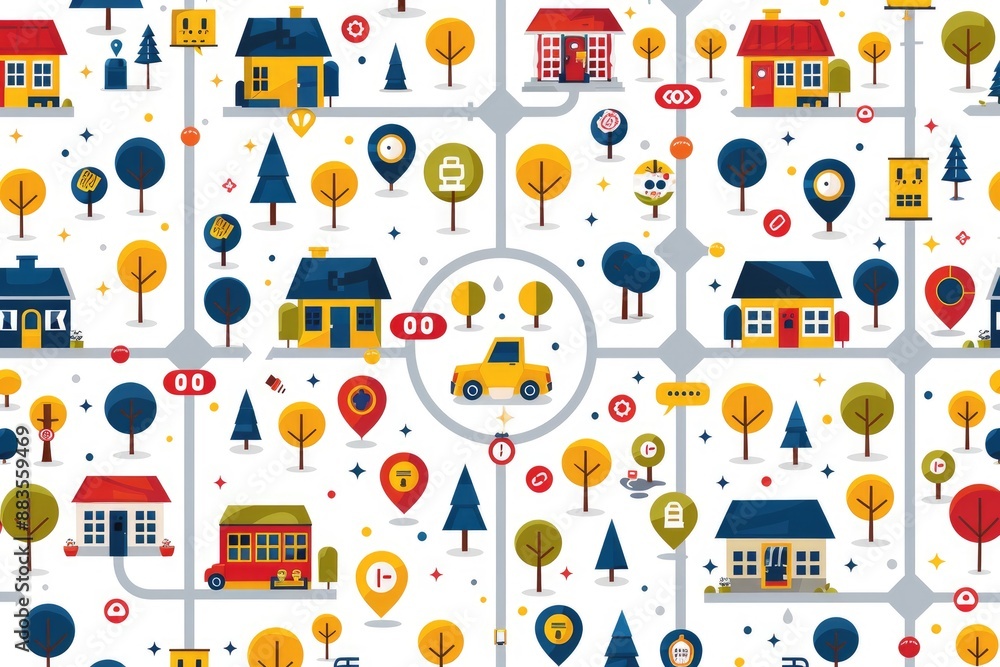 Whimsical Town with Quirky Characters and Vibrant Trees Whimsical Town with Quirky Characters and Vibrant Trees