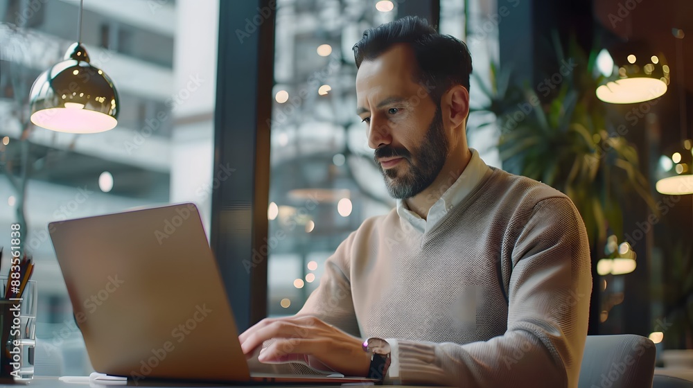 Man Working At Laptop In Contemporary Office. Man Working At Laptop In Contemporary Office.