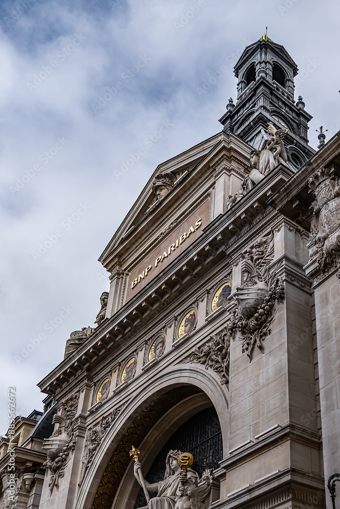 Fragments of the BNP Paribas (BNPP) building on 14 rue Bergere (1881 ...