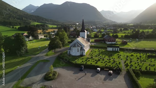 Aerial view of an old church in Norway