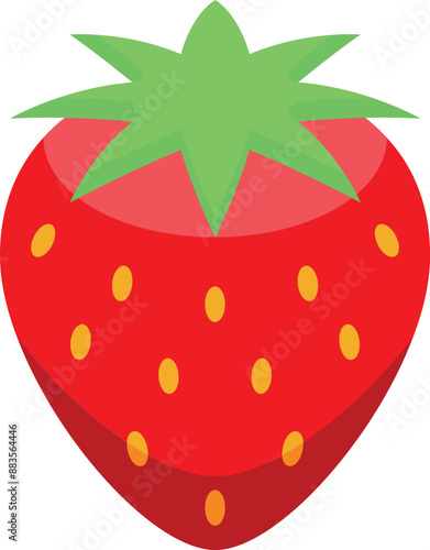 Single, ripe, red strawberry with green leaves, conveying a sense of freshness and flavor