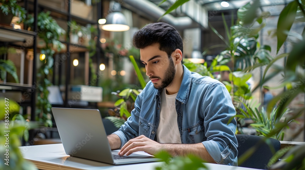 Man Working At Laptop In Contemporary Office. Man Working At Laptop In Contemporary Office.