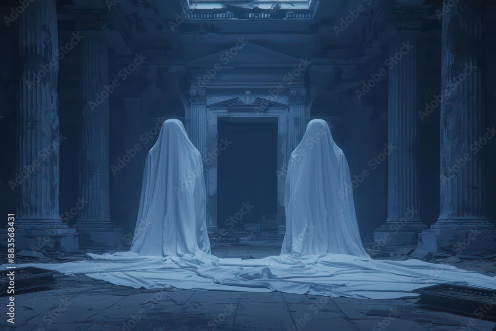 In a supernatural scene, ghostly advertisers created mesmerizing display ads, their enchanted visuals captivating the ethereal audience In a supernatural scene, ghostly advertisers created mesmerizing display ads, their enchanted visuals captivating the ethereal audience