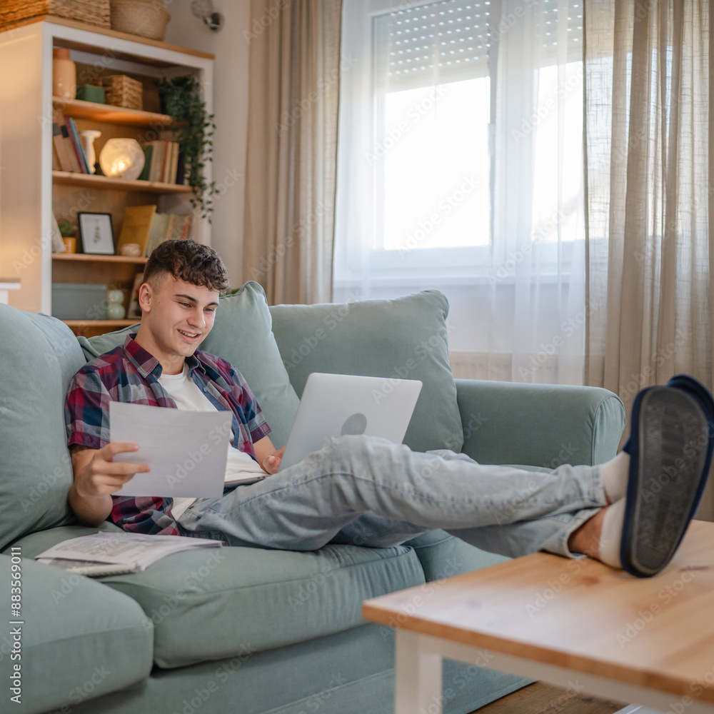 Young caucasian man teenager student study at home Young caucasian man teenager student study at home