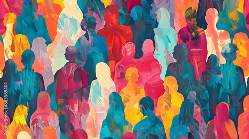 Obraz na płótnie Colorful diverse people crowd abstract art seamless pattern. Multi-ethnic community, big cultural diversity group background illustration in modern collage painting style. w salonie