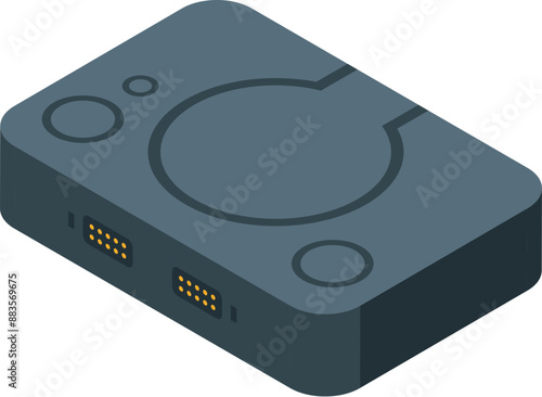 Grey game console device showing input output ports for connecting controllers and memory cards