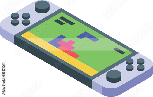 Portable gaming console displaying a puzzle game on its screen, inviting players to test their strategic thinking and problem solving skills