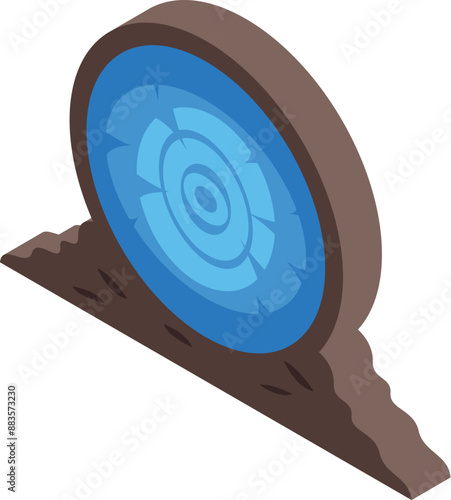 Round portal is opening in the ground, glowing blue with energy and ready for time travel