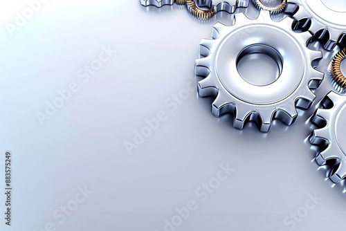 Shiny metallic gears interlocking on a reflective surface with a blue gradient background.