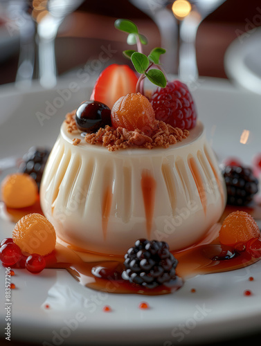 panna cotta pudding dessert with berries