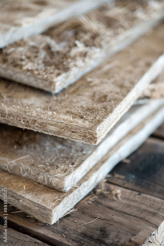 Compressed Hemp Fiber Panels for Thermal Insulation. Wood industry Background wallpaper for backing. 