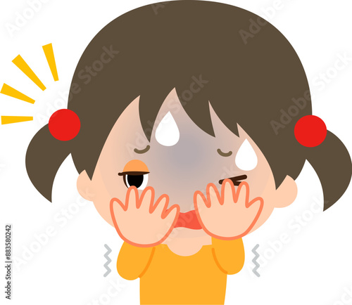 怖がりながら薄目を開ける女の子、怖いもの見たさ