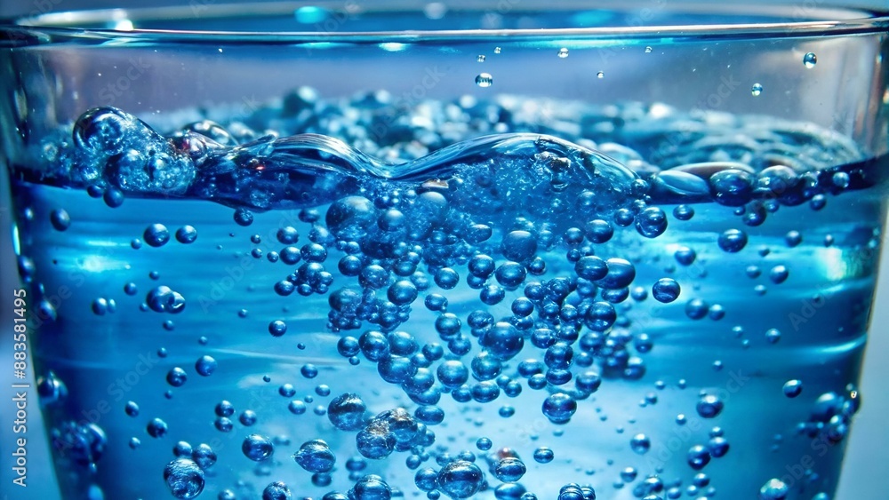 Agua en estado líquido, azul transparente, foto donde se muestra mitad llena, burbujas, gotas representación para el día del agua, evento, celebración, recurso natural saludable, hidratación bienestar Agua en estado líquido, azul transparente, foto donde se muestra mitad llena, burbujas, gotas representación para el día del agua, evento, celebración, recurso natural saludable, hidratación bienestar