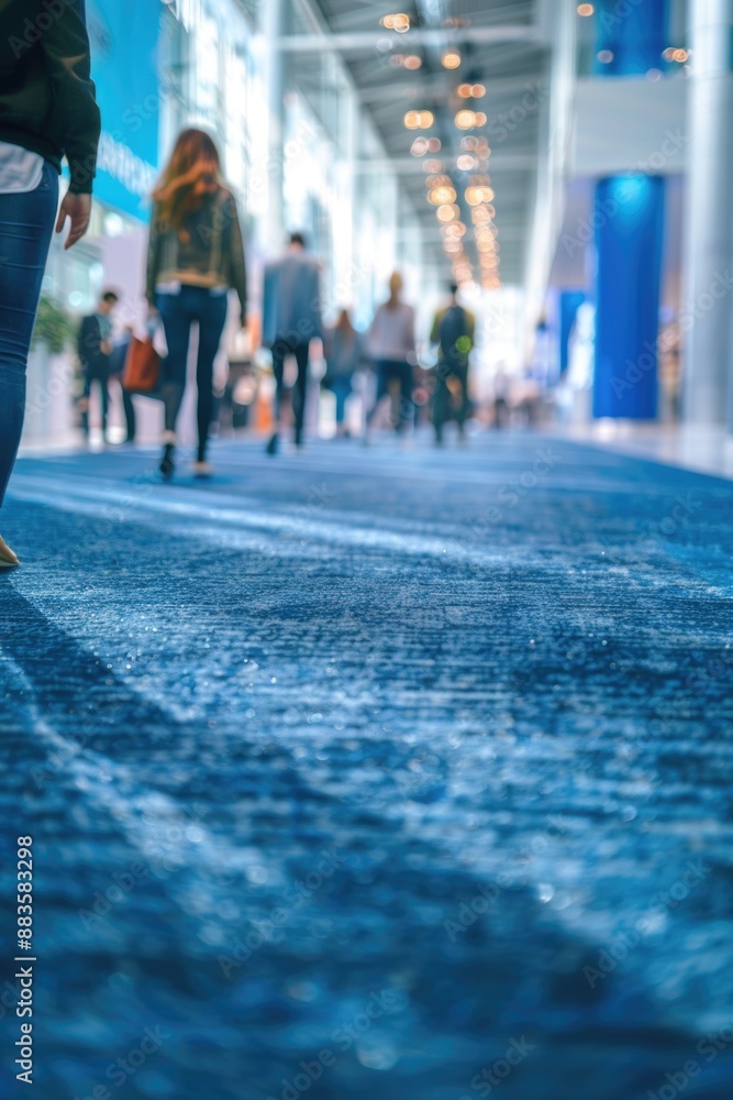 Naklejka premium Group of people walking down a blue carpet, possibly at an event or awards ceremony