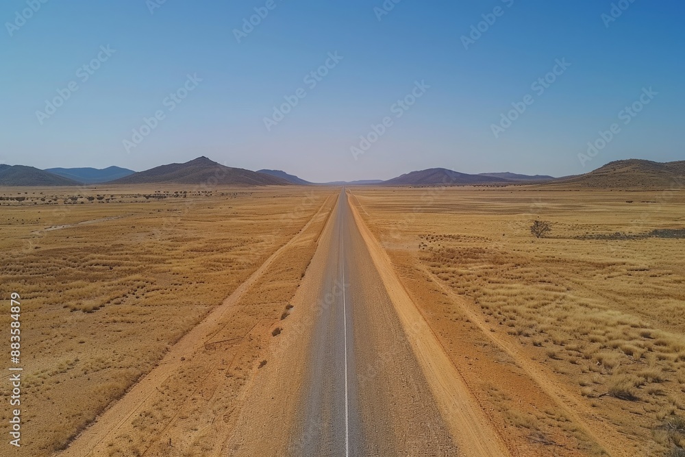 Straight Road Through the Desert Landscape Straight Road Through the Desert Landscape
