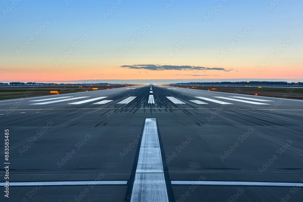 Fototapeta premium Runway to the Horizon: A Sunset on the Tarmac