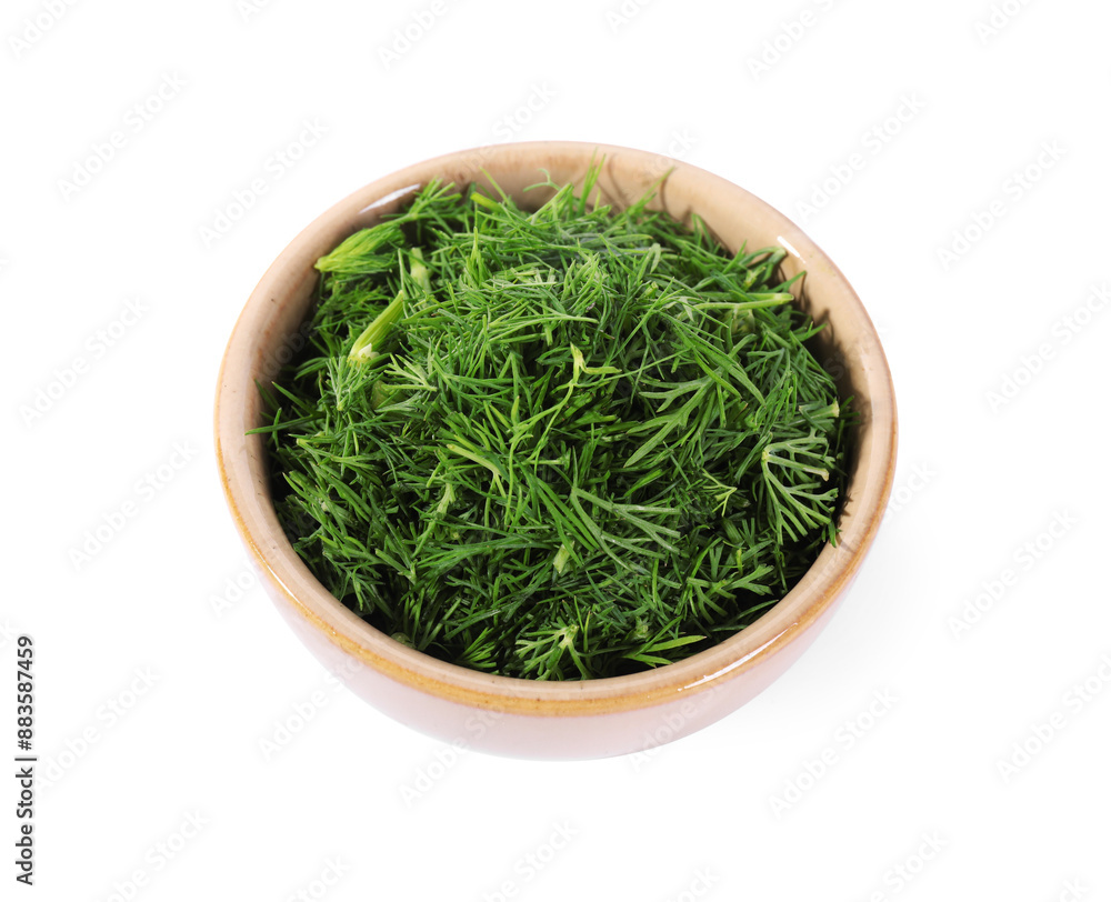 Fresh green dill in bowl isolated on white Fresh green dill in bowl isolated on white