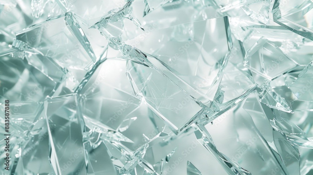 Obraz premium A close up view of a broken glass window with shards scattered around