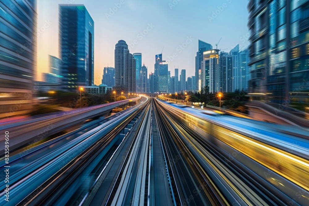 Cityscape with Blurred Train Tracks and Cityscape Cityscape with Blurred Train Tracks and Cityscape