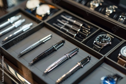 Luxury Pens and Watches Displayed in a Retail Setting © mohdfaizal