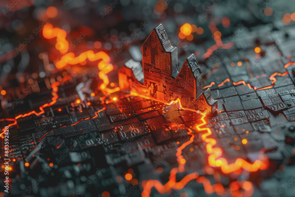 Financial crisis down orange arrow economy business graph on money crash market background.. Financial crisis down orange arrow economy business graph on money crash market background..