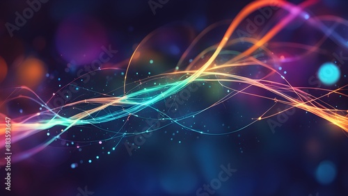 A colorful, swirling line of light with a blue background