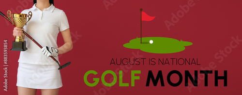 Female golfer with gold cup...