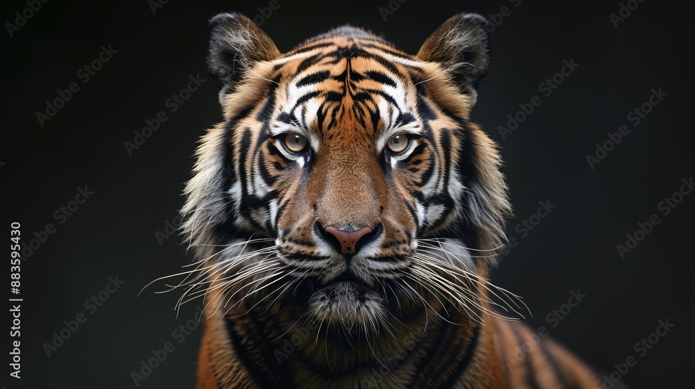 An evocative image of a tiger with a fierce expression, looking directly ahead, capturing the raw power, feral beauty, and commanding presence of this apex predator. An evocative image of a tiger with a fierce expression, looking directly ahead, capturing the raw power, feral beauty, and commanding presence of this apex predator.