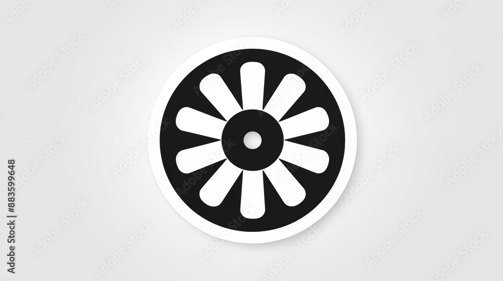 Radial Symmetrical Black and White Wheel Emblem Icon Radial Symmetrical Black and White Wheel Emblem Icon