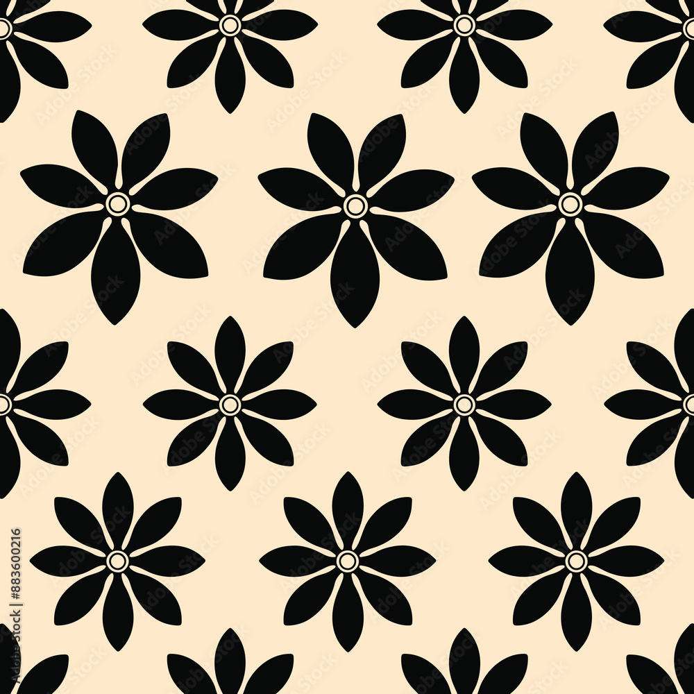 Minimalistic abstract black flower pattern vector. Black flower seamless pattern vector perfect for textile design, screensavers, covers, cards, invitations, posters, and more.