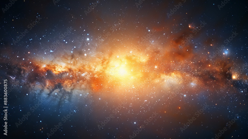 Fototapeta premium Cosmic Landscape Starry Night with Milky Way Galaxy, Nebulae, and Stardust - Space Background