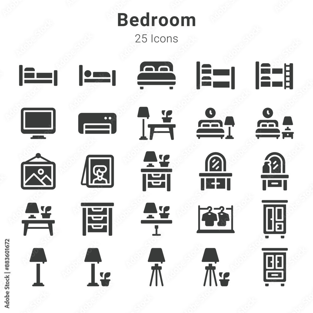 25 icons collection about bedroom