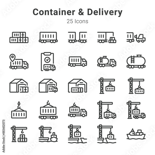 25 icons collection about container and delivery