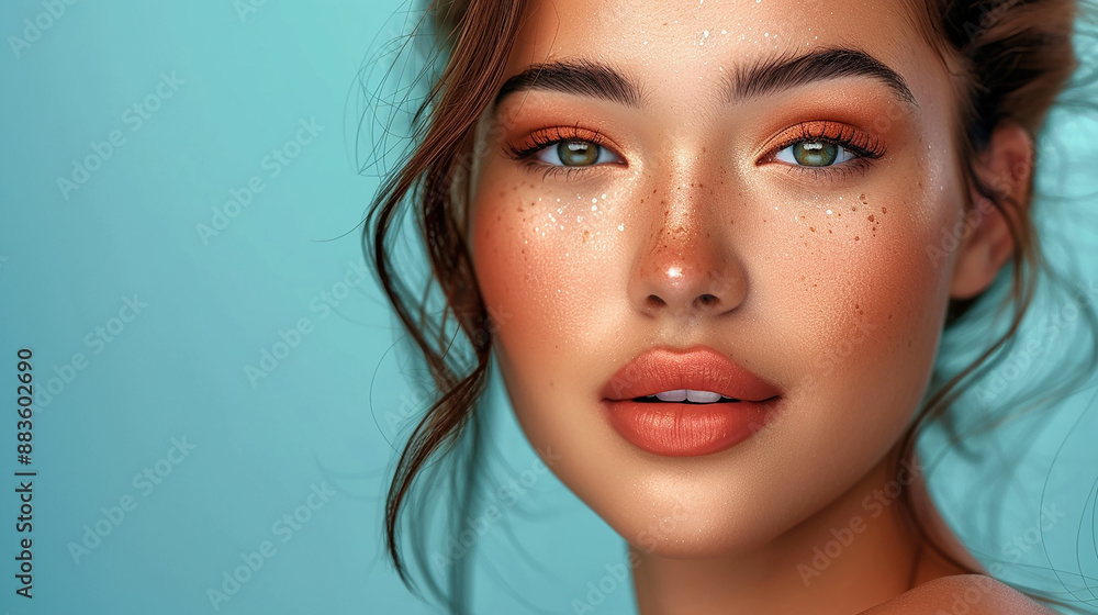 Female, closeup, with minimal makeup, on solid color background. Female, closeup, with minimal makeup, on solid color background.