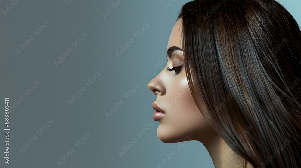 Profile portrait of a beautiful woman with a long straight hair. Profile portrait of a beautiful woman with a long straight hair.