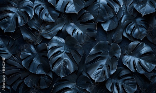 Geometric Overlay, Abstract black tropical leaves arranged in geometric patterns