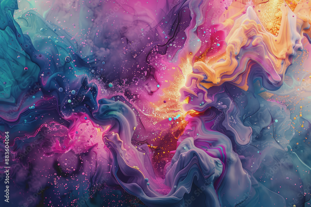 Abstract wallpaper blends vibrant watercolor washes with splashes of neon colors. Abstract wallpaper blends vibrant watercolor washes with splashes of neon colors.