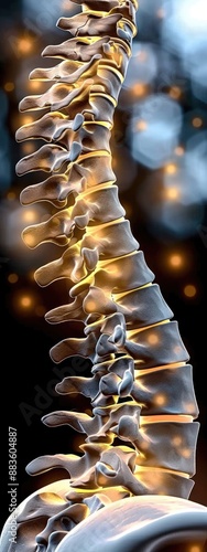 Anatomical image : visual of spine, intricate structure and alignment of vertebrae, highlighting importance of spinal health, its crucial role in supporting human body. photo