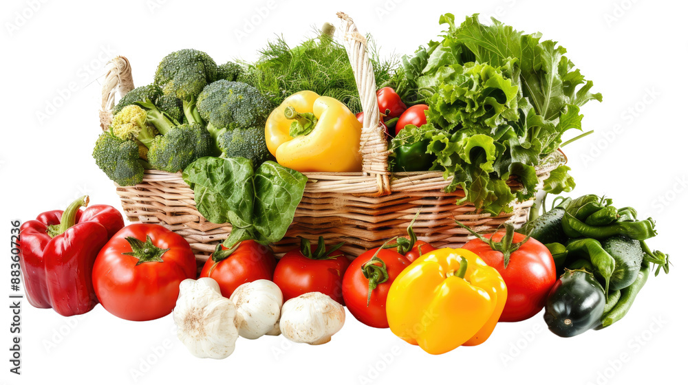basket full of vegetables on a transparent background