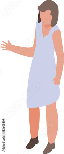Woman is standing and gesturing with her hand while explaining something important