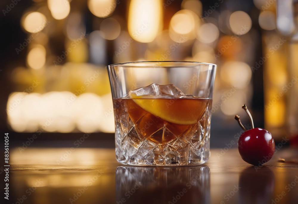 Whiskey sour in a crystal tumbler with a lemon twist and cherry in an upscale whiskey bar
Whiskey sour in a crystal tumbler with a lemon twist and cherry in an upscale whiskey bar
