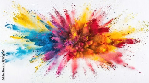 Vivid colored powder blast on a clean white canvas, dynamic and bold