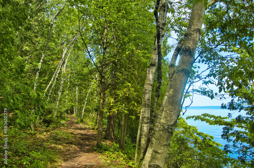 Summer’s day landscape of the Ice Age Trail passing alongside Lake Michigan at Potawatomi State Park, near Sturgeon Bay, Wisconsin. Summer’s day landscape of the Ice Age Trail passing alongside Lake Michigan at Potawatomi State Park, near Sturgeon Bay, Wisconsin.