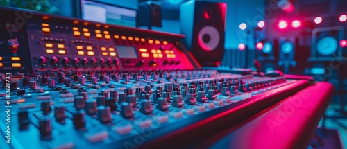 A digital audio workstation DAW on a studio desk, emphasizing the role of technology in modern music production