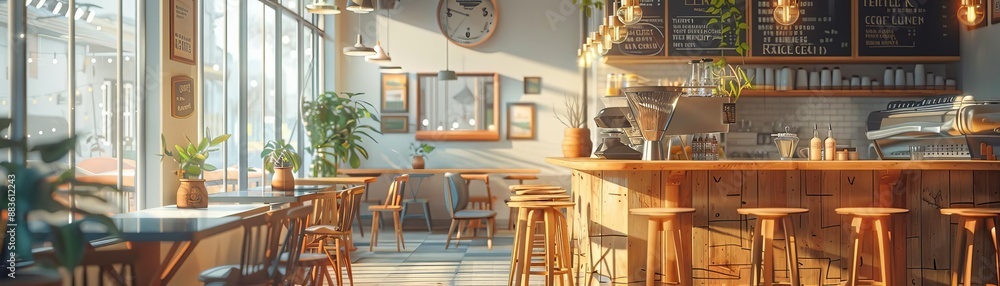 A Scandinavianinspired coffee shop interior with natural wood accents, soft lighting, and uncluttered spaces A Scandinavianinspired coffee shop interior with natural wood accents, soft lighting, and uncluttered spaces