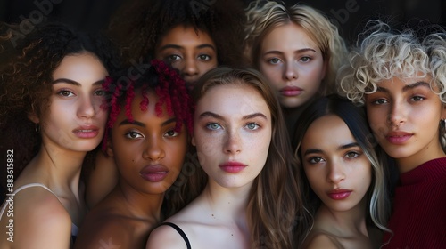 Group of women with different body and ethnicity posing together to show the woman power and strength. Curvy and skinny kind of female body concept. 