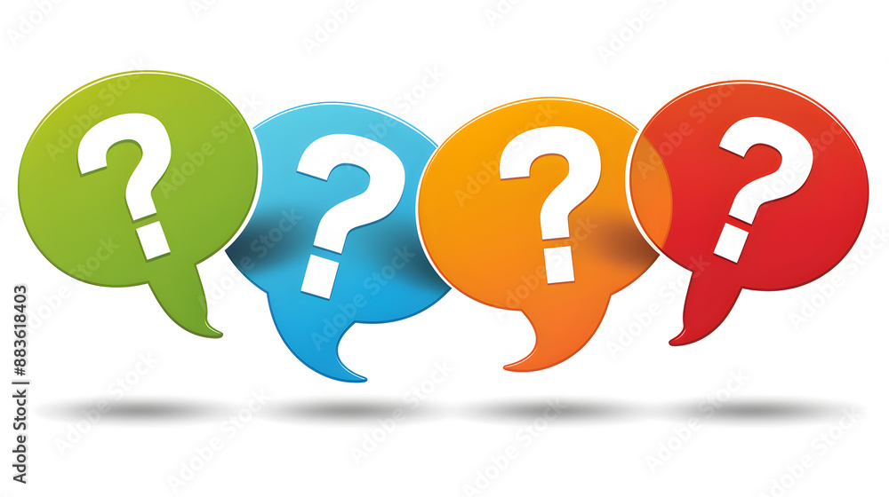 Array of Four Colorful Question Marks in Speech Bubbles Representing Inquiry Curiosity and the Quest for Knowledge in Communication and Information Exchange
Array of Four Colorful Question Marks in Speech Bubbles Representing Inquiry Curiosity and the Quest for Knowledge in Communication and Information Exchange
