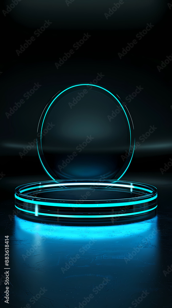 Round base with blue light radiating from the edges Round base with blue light radiating from the edges