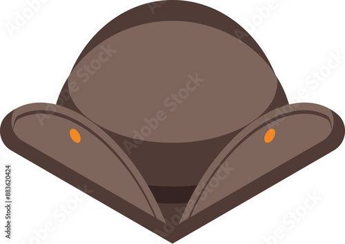 Brown tricorn hat in isometric style providing headwear for historical reenactors and enthusiasts